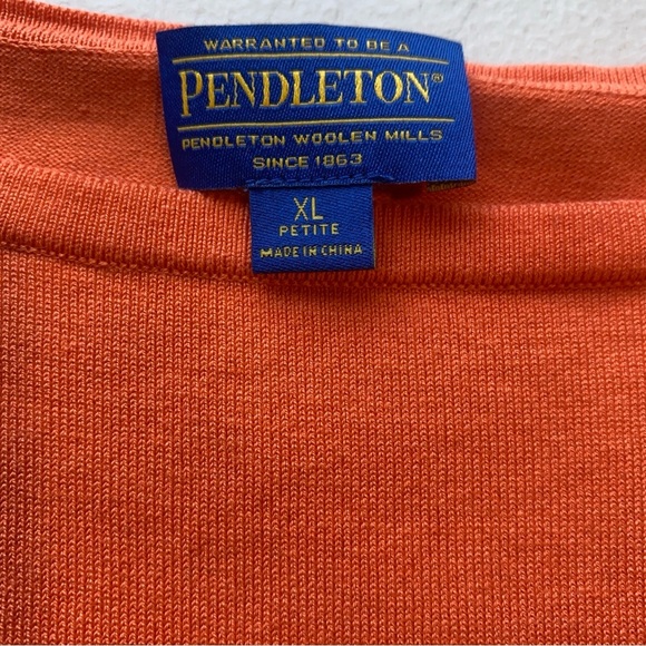 Pendleton Women’s XL Petite Silk Blend Striped Long Sleeve Knit Top Orange Cream - Picture 4 of 11
